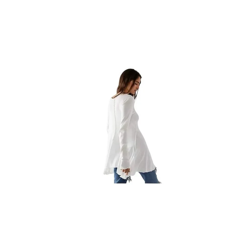 Free People Women's Full Swing Tunic Top White Asymmetric Long Sleeve Blouse, S - Picture 2 of 13